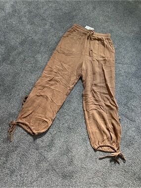 Women’s Casual Drawstring gauze Pants - Brown